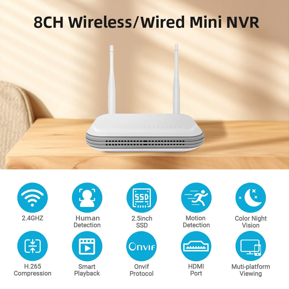 8CH NVR Kit CCTV System WiFi Camera NVR Kit Security Audio 4MP IP Cameras With WirelessNVR Video Surveillance Set ICsee