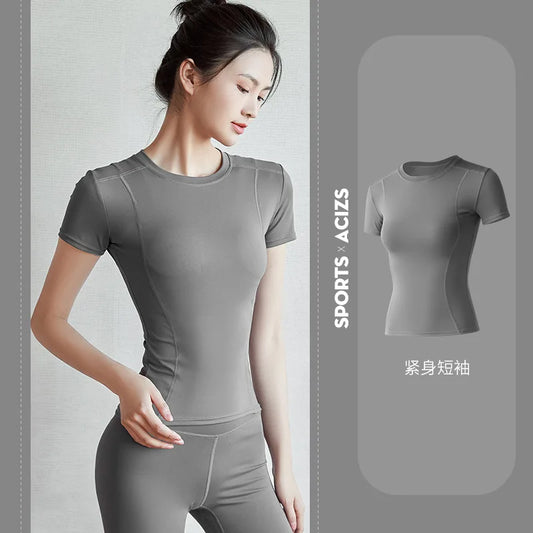 Fitness Sports T-shirt Women Solid Color V
