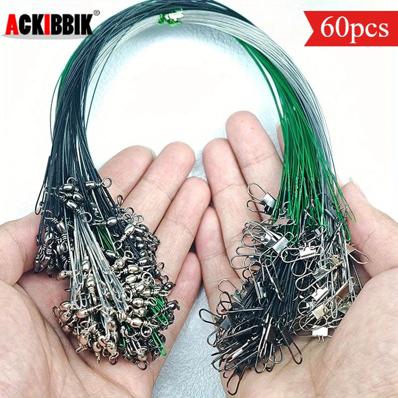Ackibbik 60pcs Anti Bite Steel Fishing Line 15/25/30cm