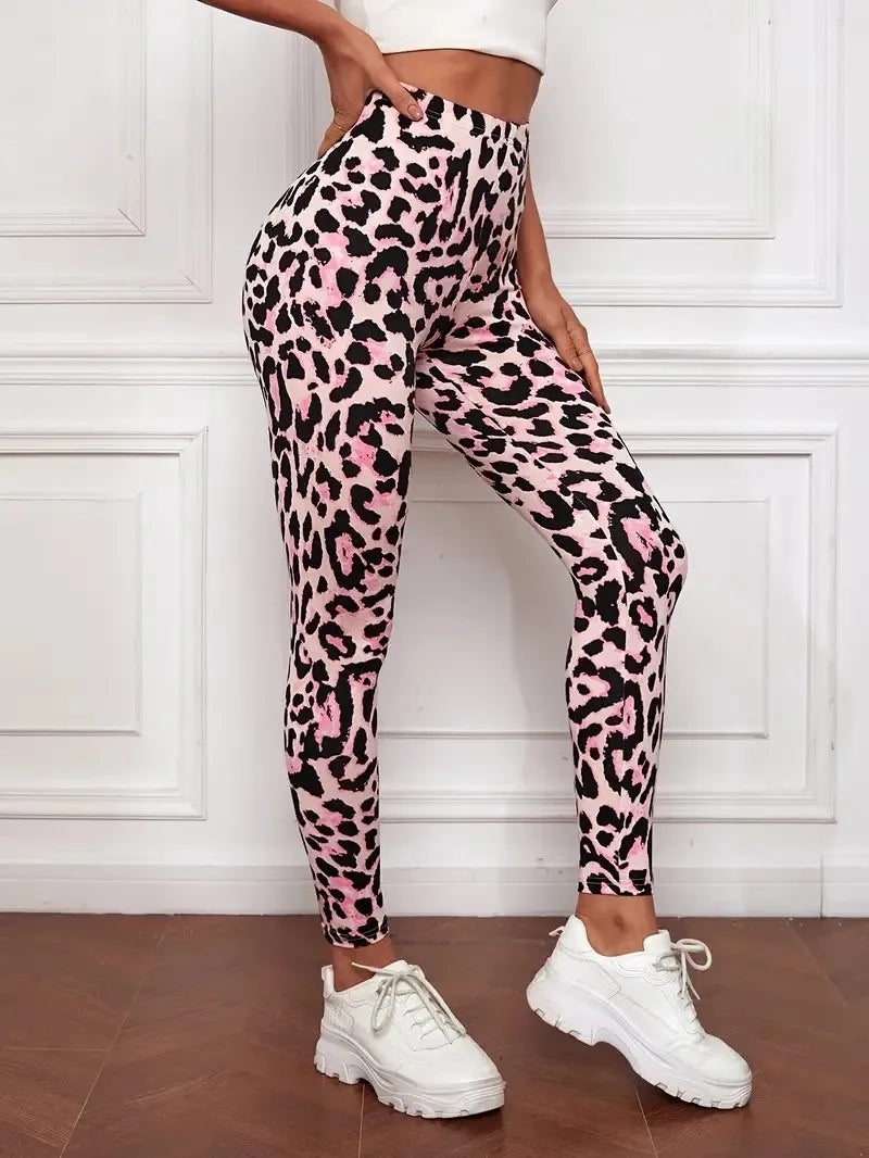 Women's Sexy Pink Leopard Print Leggings Long