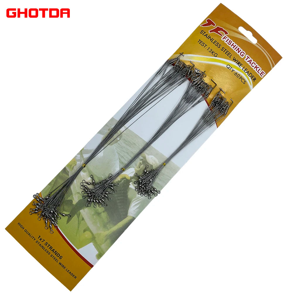 60PCS Steel Wire Leader With Swivel 15/20/25CM