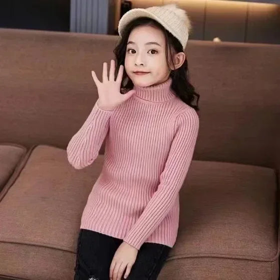 2025 New Sweater Kids Sweaters Autumn Girls Turtleneck Sweaters