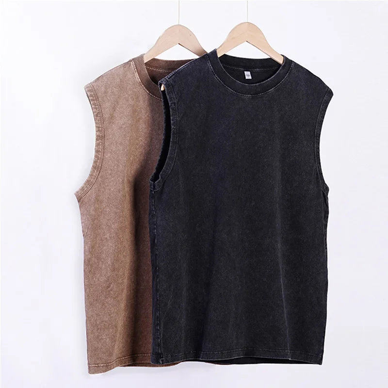Men's Vest Vintage Washed tee 100% Cotton Tank Tops