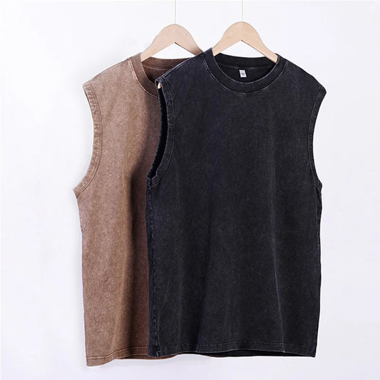 Men's Vest Vintage Washed tee 100% Cotton Tank Tops