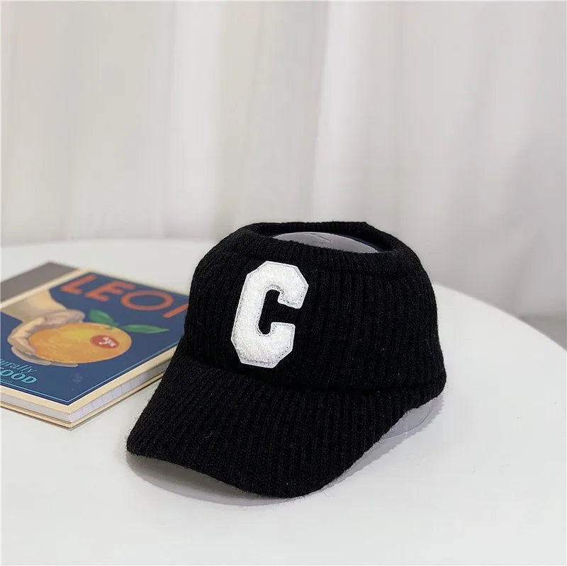 C letter sports hat Unisex winter men solid striped
