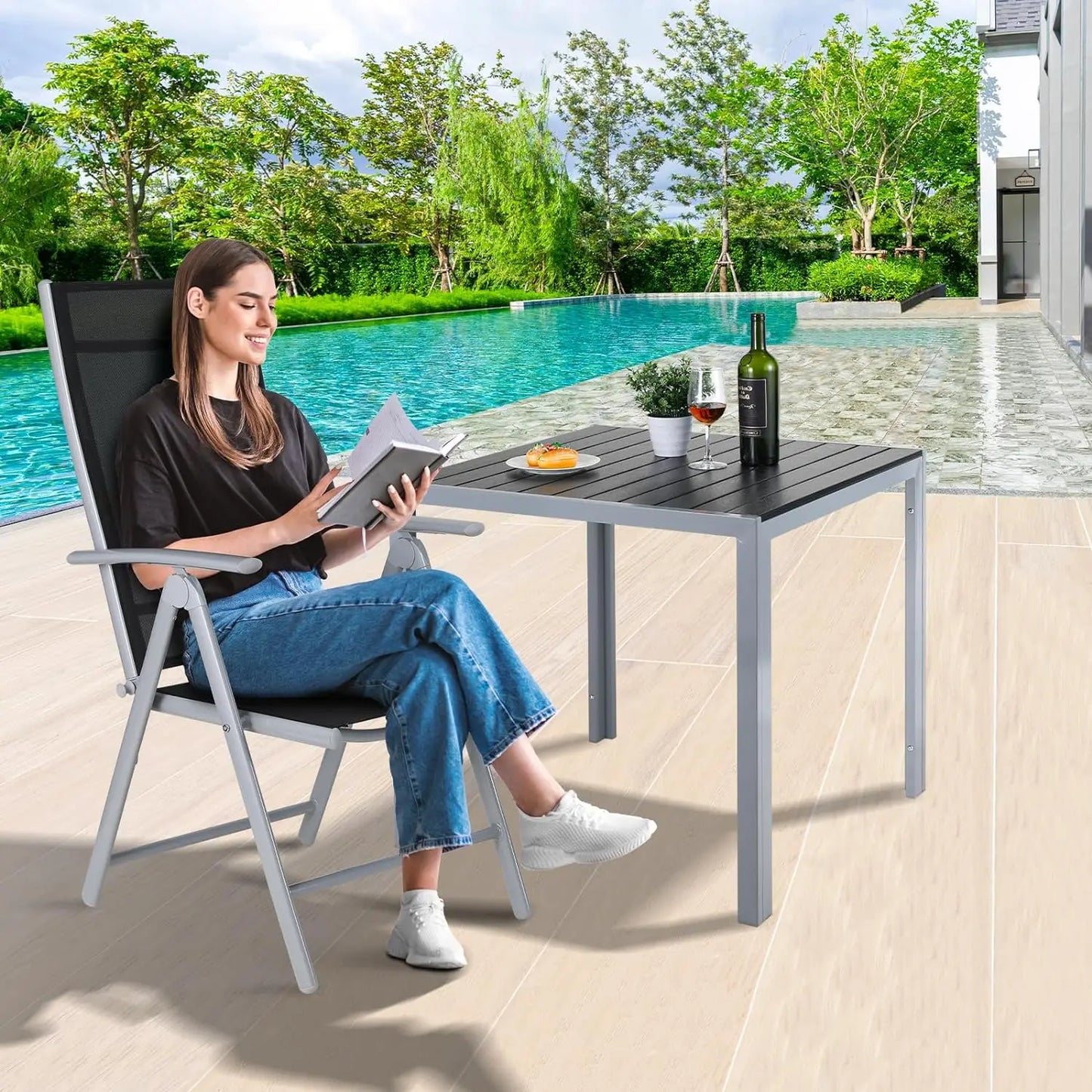 Homfa 2PC Balcony Chairs Set Garden Chairs Folding Chair 7-Way