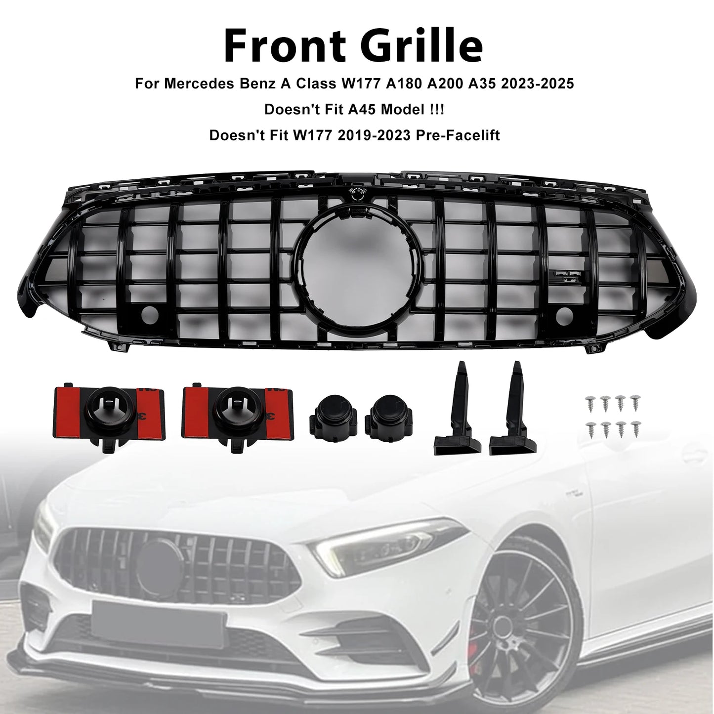 Gloss Black Front Grille Grill Fit for Mercedes A-Class W177 A35 A180 2023 2024 2025
