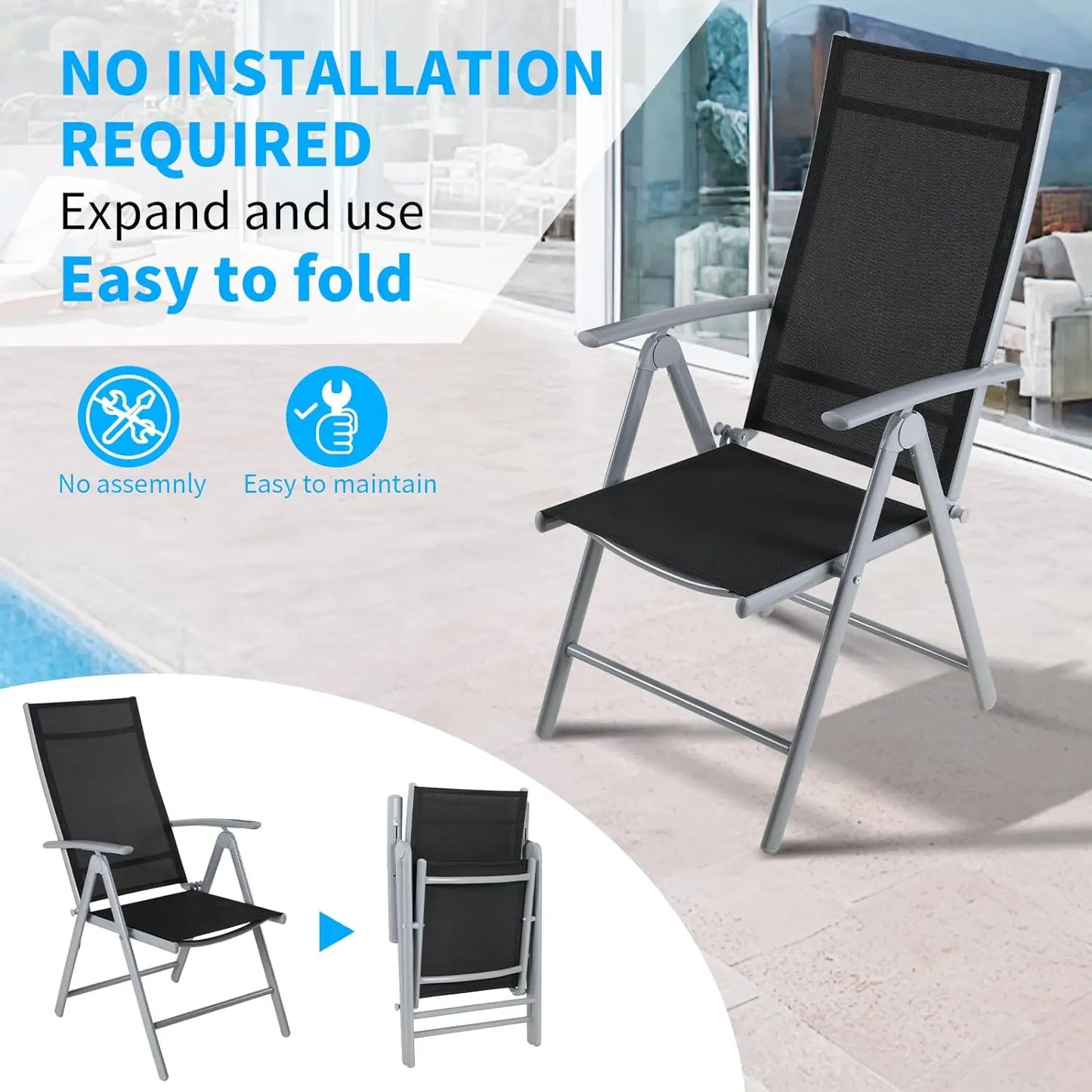Homfa 2PC Balcony Chairs Set Garden Chairs Folding Chair 7-Way