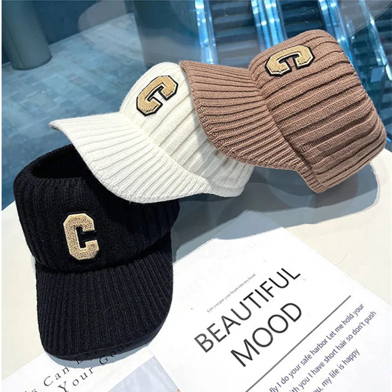 C letter sports hat Unisex winter men solid striped