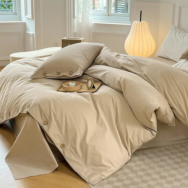 100% Washed Cotton Duvet Cover 2/3Piece Luxury Soft Bedding Set