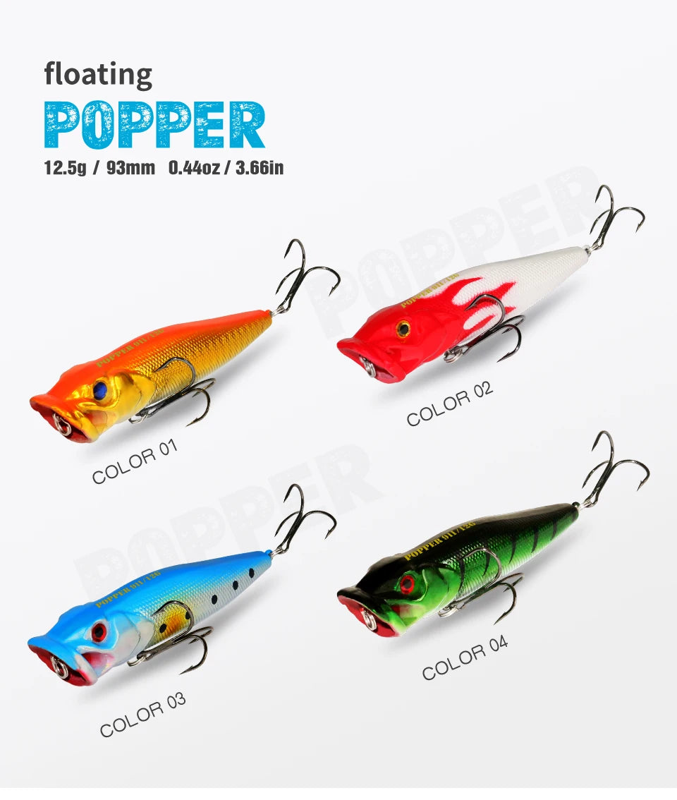 Fishing Lure 12.5g 93mm Floating Popper Artificial Wobbler Hard Bait with Hook for Pike Perch Winter Swimbait Trolling Crankbait