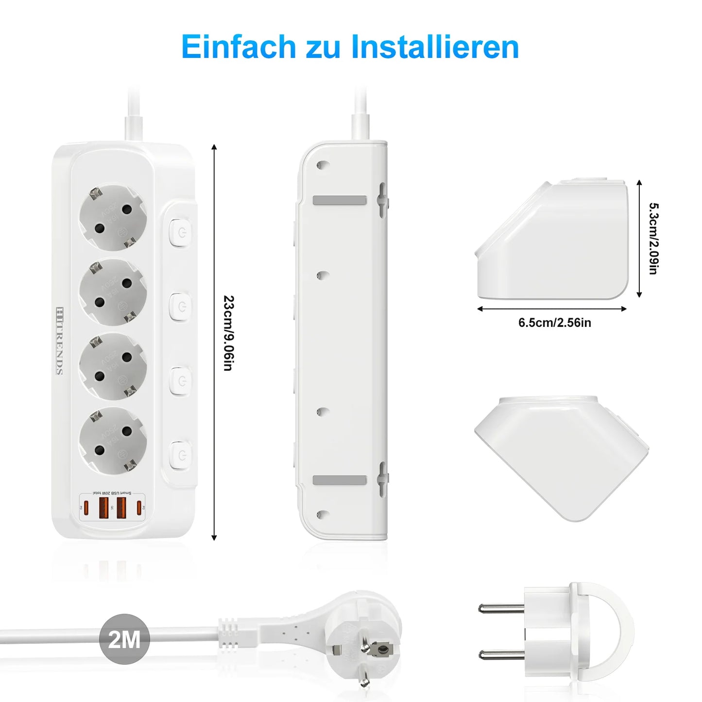 Eu Plug Multi-function power board 2 USB-A and 2USB-C