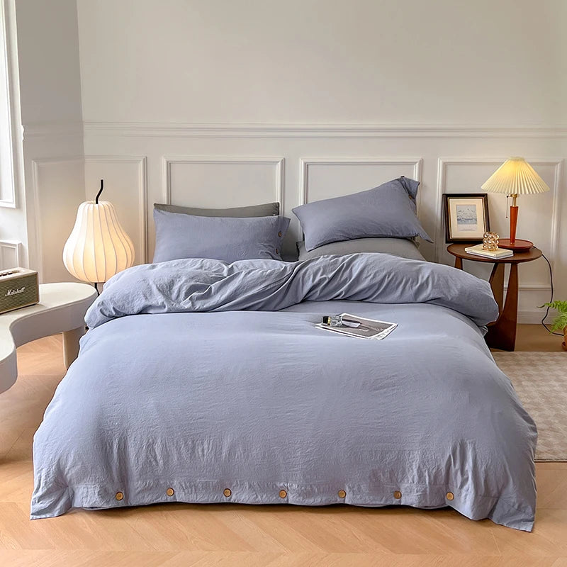 100% Washed Cotton Duvet Cover 2/3Piece Luxury Soft Bedding Set