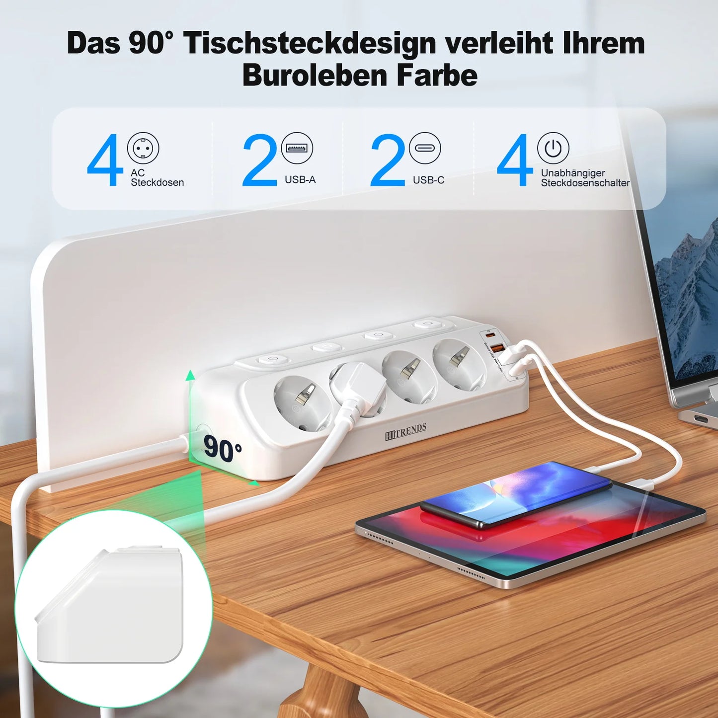 Eu Plug Multi-function power board 2 USB-A and 2USB-C