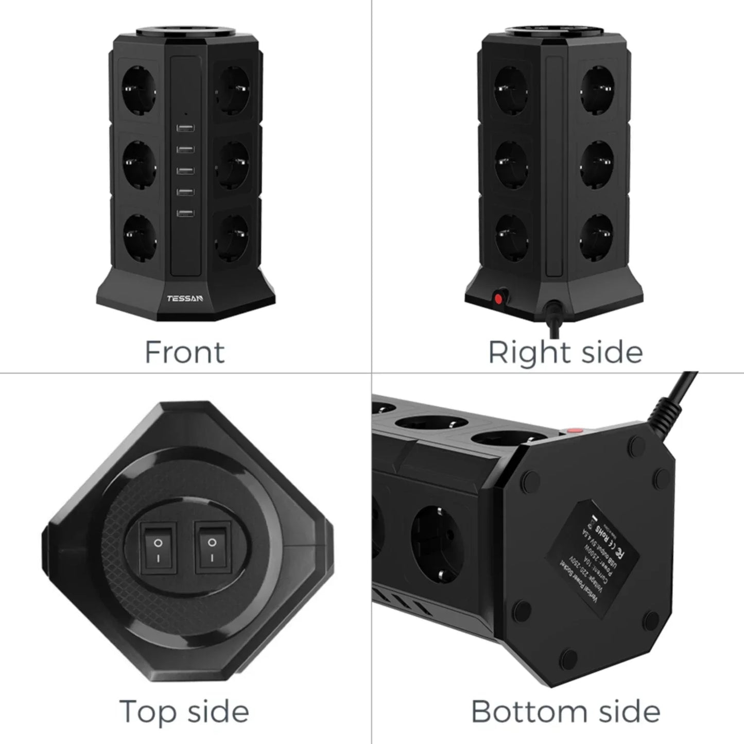 TESSAN Power Strip Vertical Tower Socket