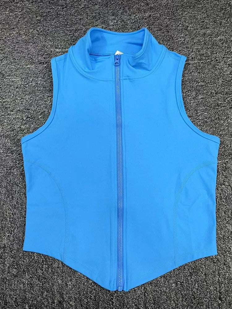 sleeveless stand-up collar jacket Women's zipper jacket