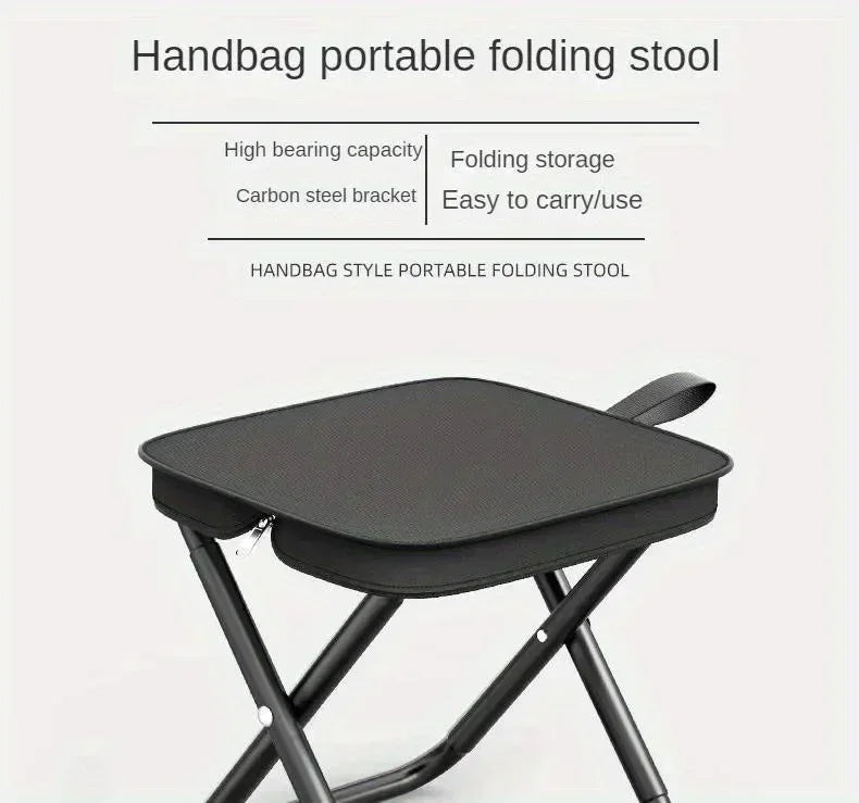 Portable folding stool, foldable hand-held camping stool,