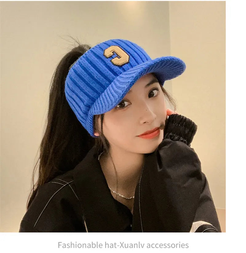 C letter sports hat Unisex winter men solid striped