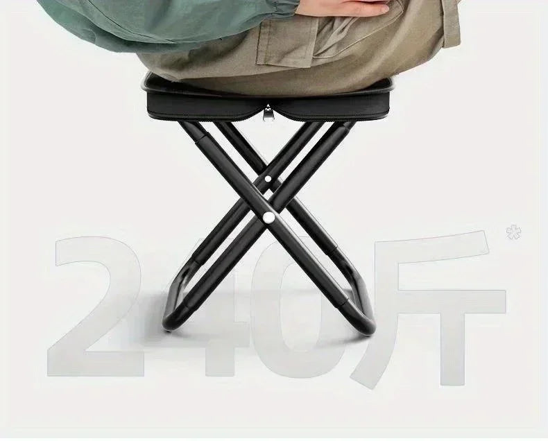 Portable folding stool, foldable hand-held camping stool,
