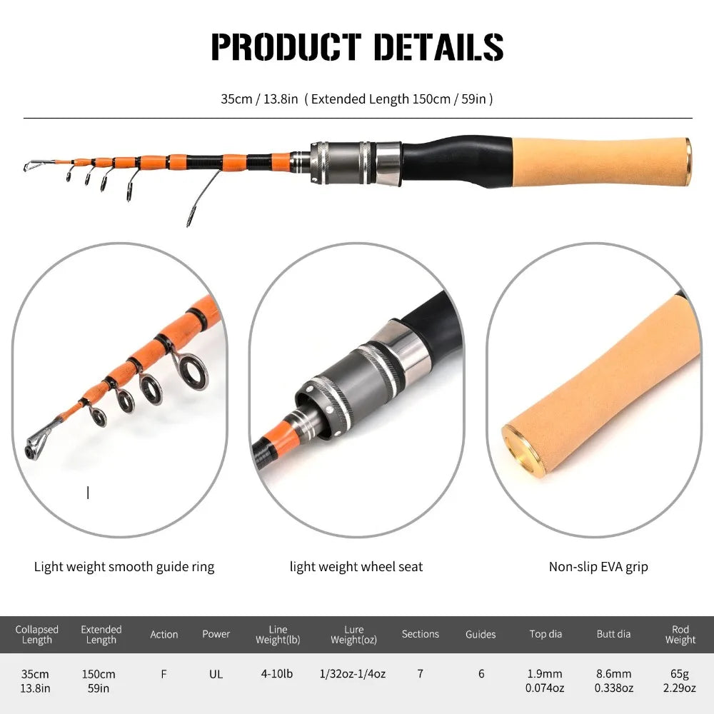New Casting Telescopic fishing rod Spinning 150cm Portable Fishing
