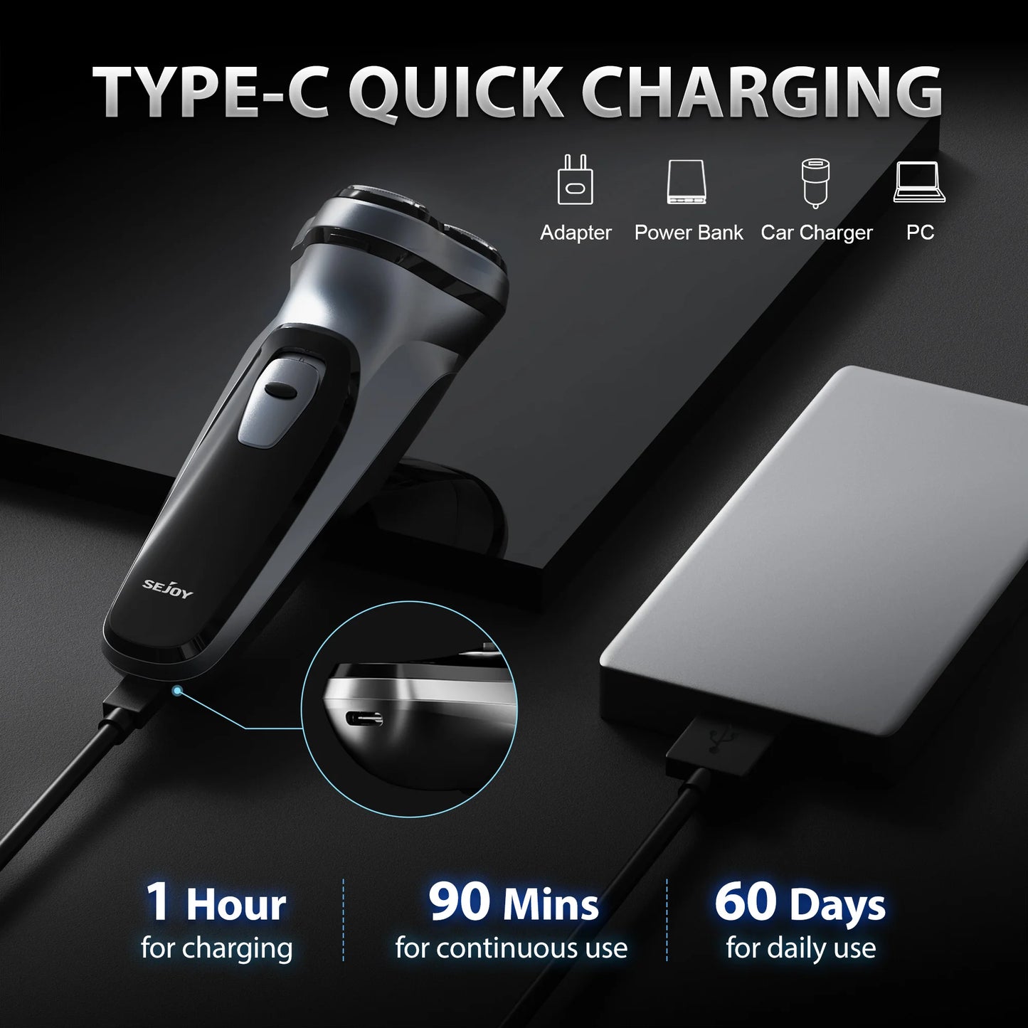 SEJOY Shaver Men USB Electric Shaver Powerful Beard Electric