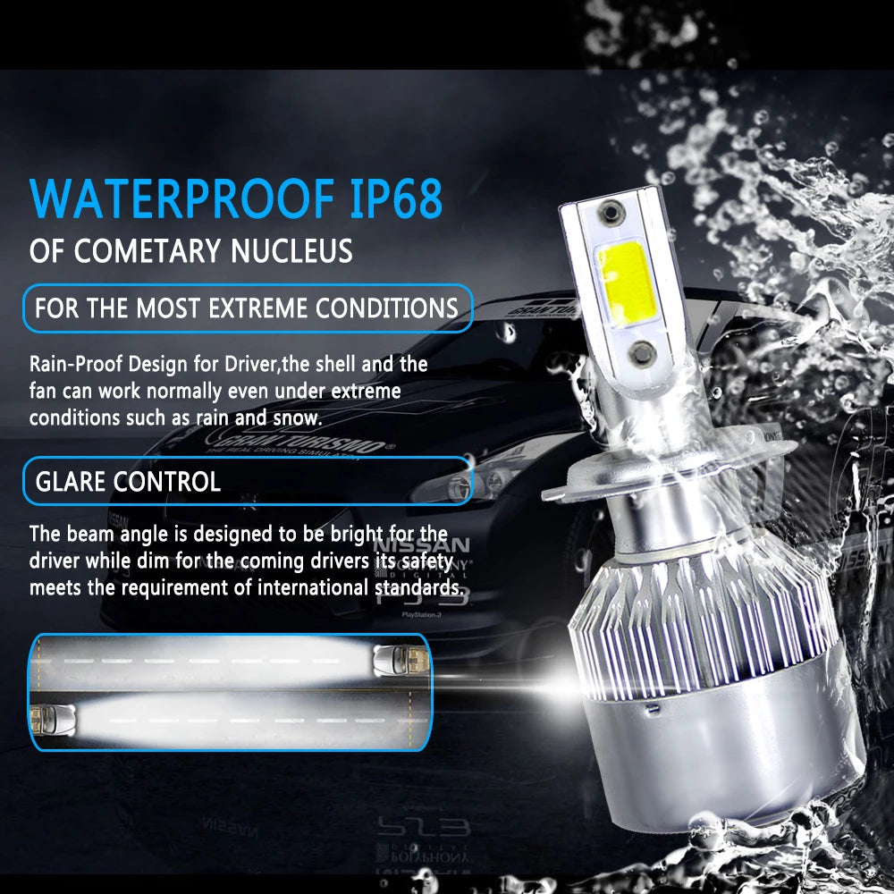 2pcs C6 72W H11 H4 Hi/Lo H1 H7 COB