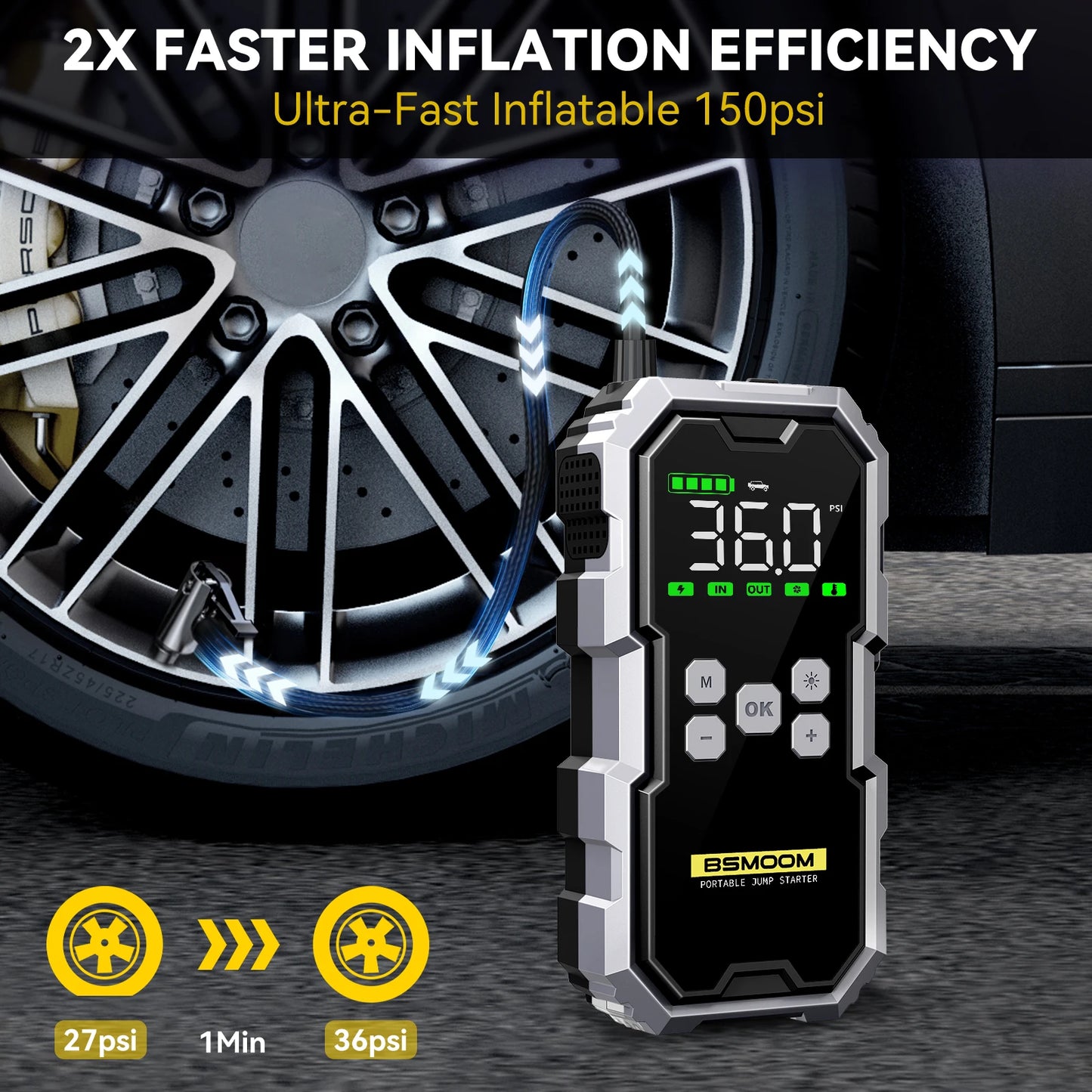 Car Jump Starter With Air Compressor LCD Screen