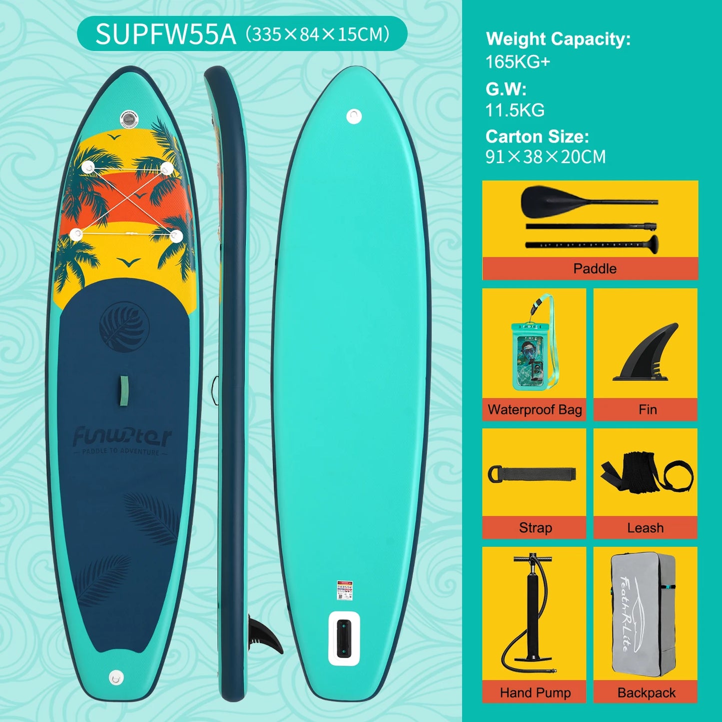 FunWater 11' Sup Board Inflatable Surfboard Stand Up Paddle Board