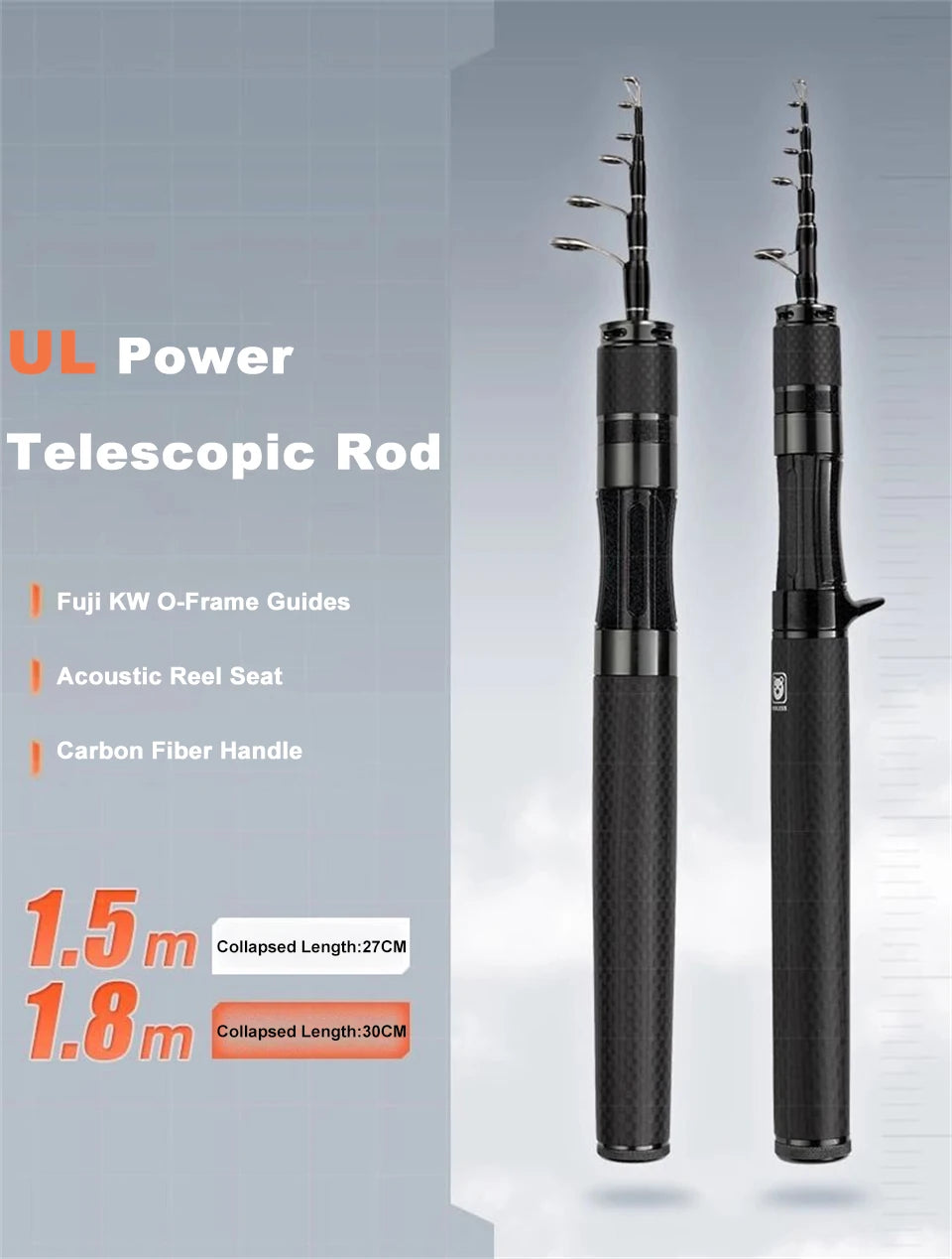 Fuji O-Ring Telescopic Rod 1.5m/1.8m - UL Cold-Drawn Titanium Tip for Trout/Panfish Collapsible Travel Fishing Rod 27.5cm Closed
