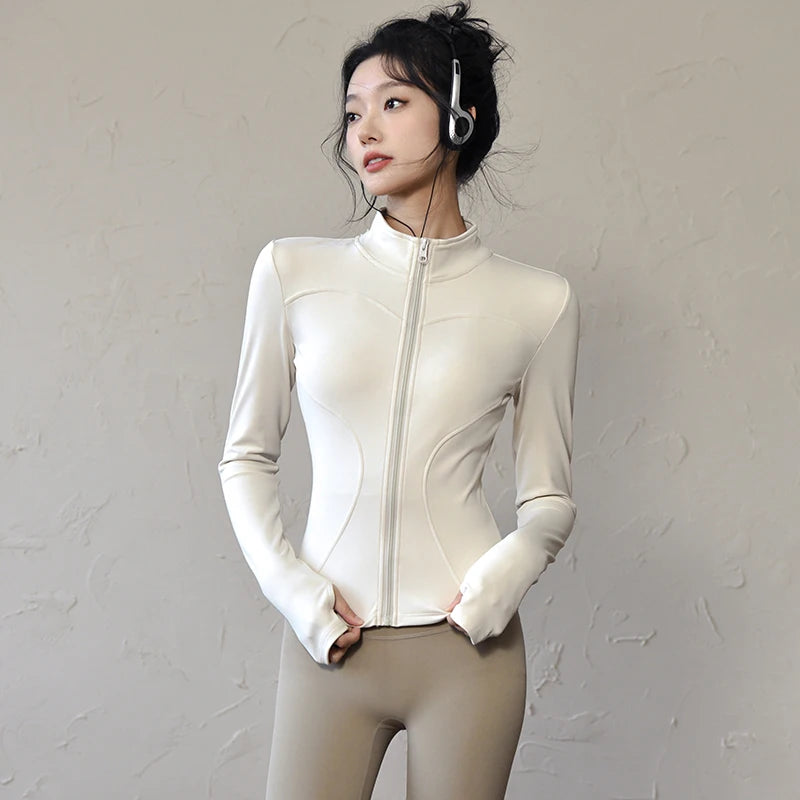 Long Sleeve Sports Jacket Women Zip Fitness Yoga