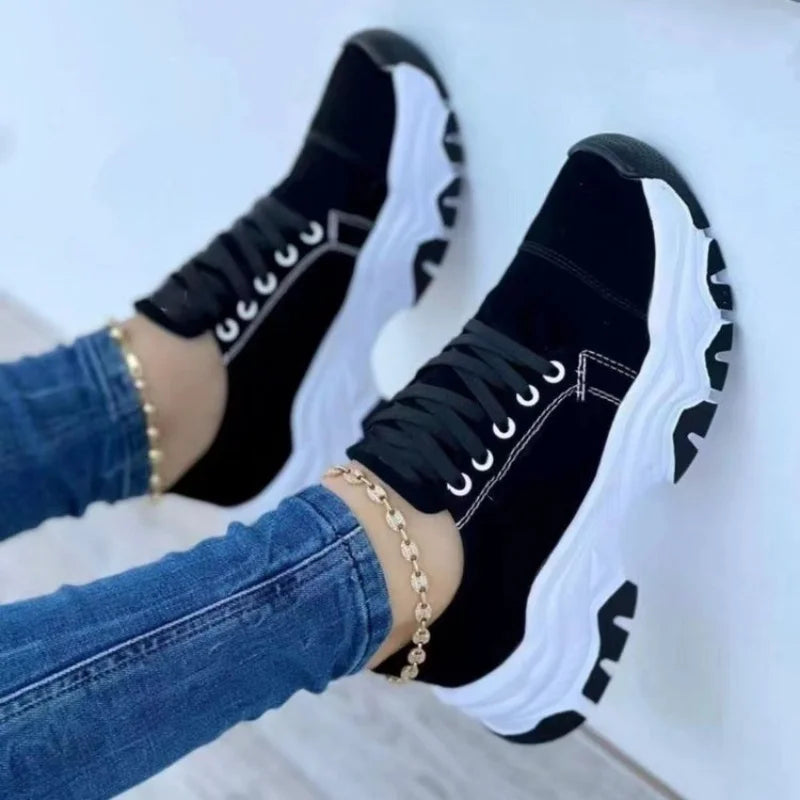 New Women Sneakers Fashion Platform Lace Up Casual Sports Shoes