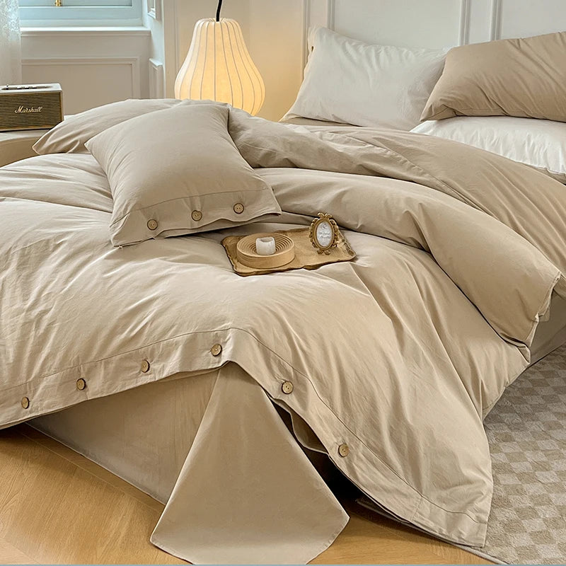 100% Washed Cotton Duvet Cover 2/3Piece Luxury Soft Bedding Set
