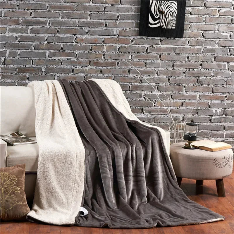 Wool Throw Blanket Keep Warm Winter Bed Blankets Double Sided