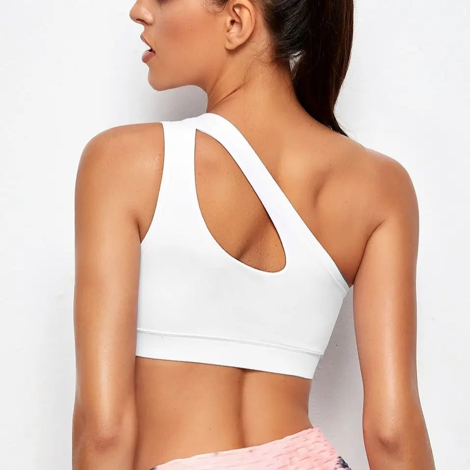 Women Sports Bra Push Up Fitness Bras One Shoulder Shockproof
