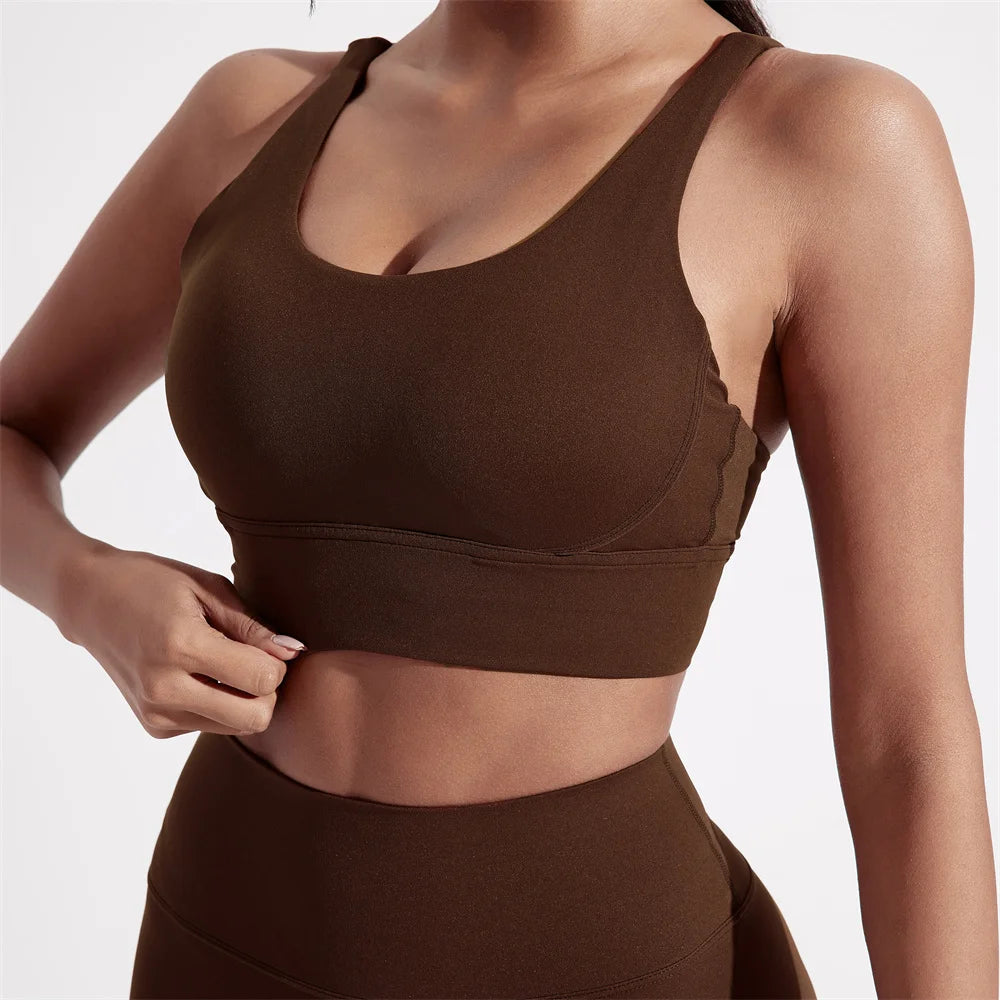 Solid Color Women Cross Back Fitness Underwear Soft Fitness