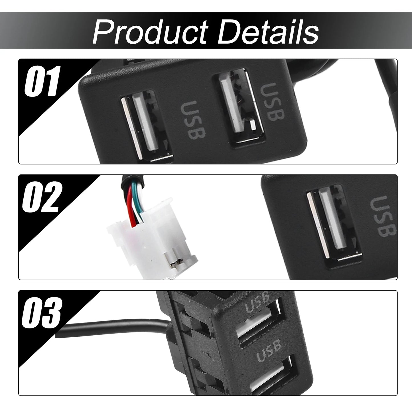 Auto Dashboard USB Socket Dash Mount Dual USB Port Panel