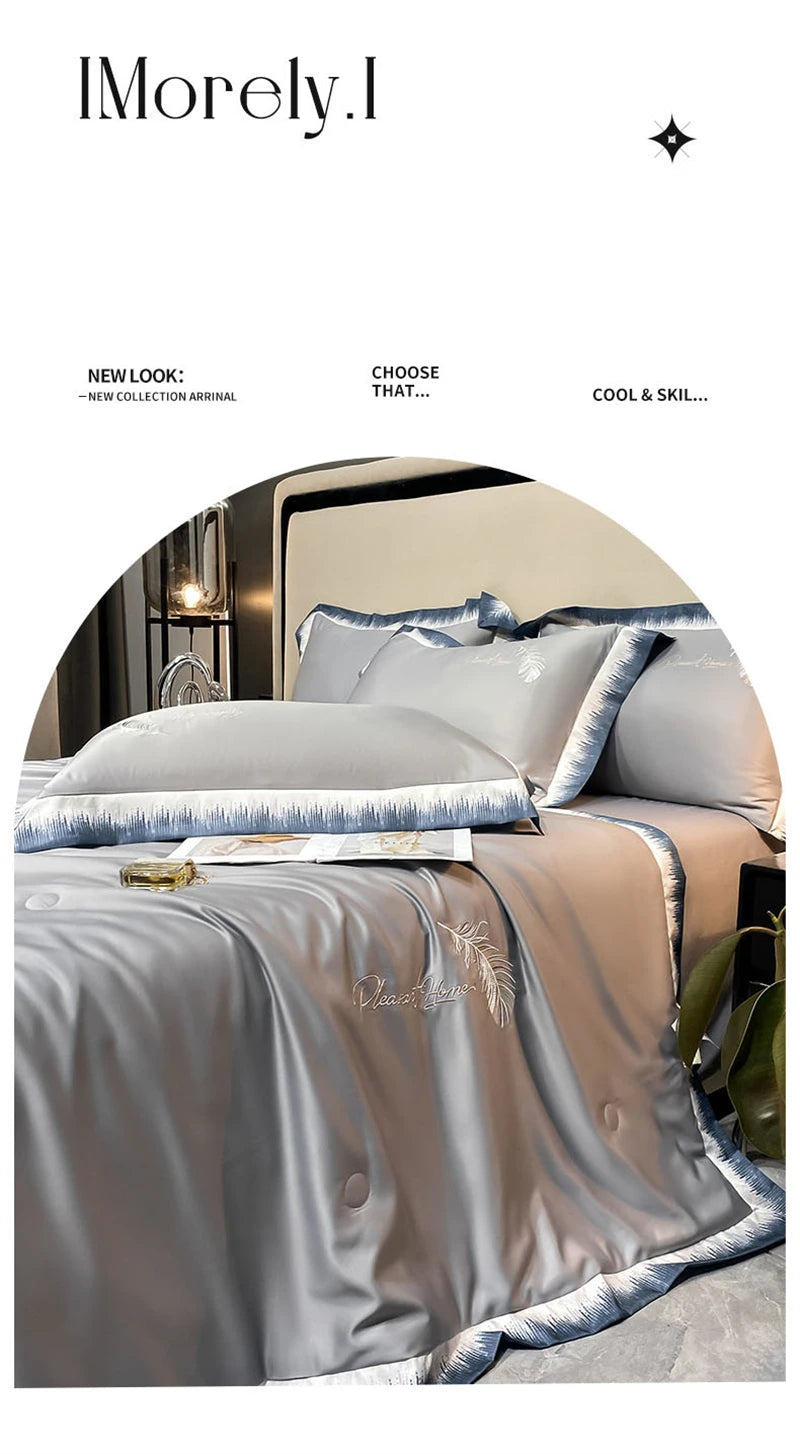 High-end Feather Embroidered Summer Blanket Comfortable
