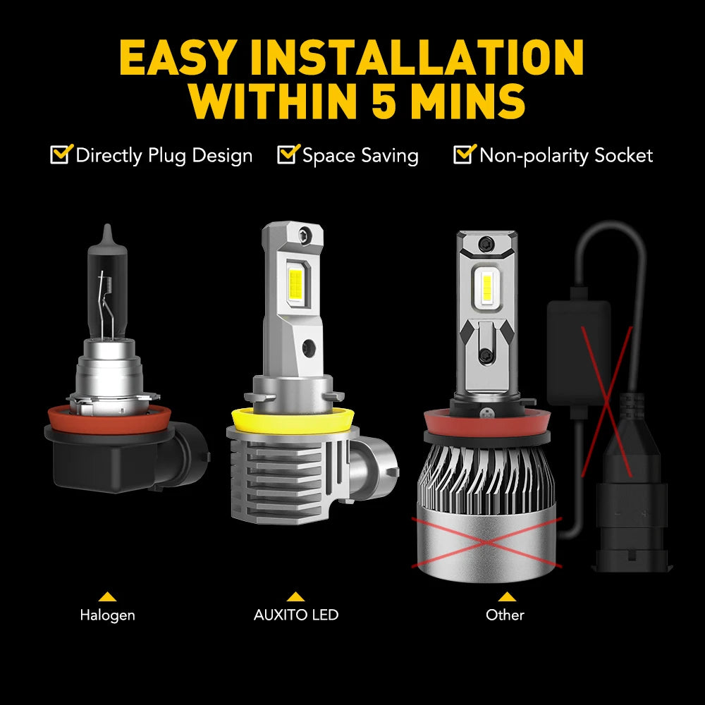 AUXITO 2Pcs Kit H11 9005 LED High Low Beam Combo Headlamp