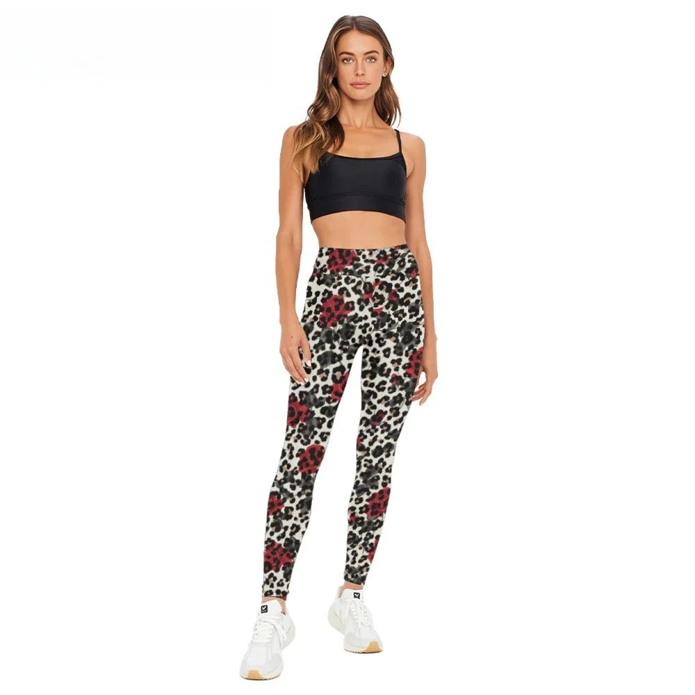 Yogabroek met hoge taille, luipaardprint,