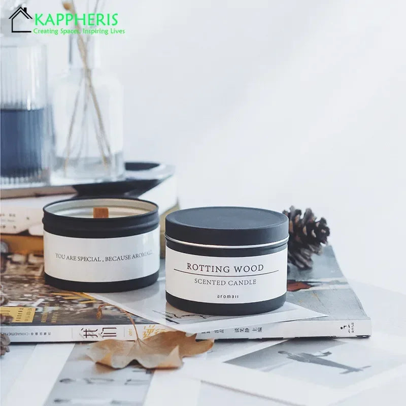 Black Tin Can Scented Aromatic Candles Wooden