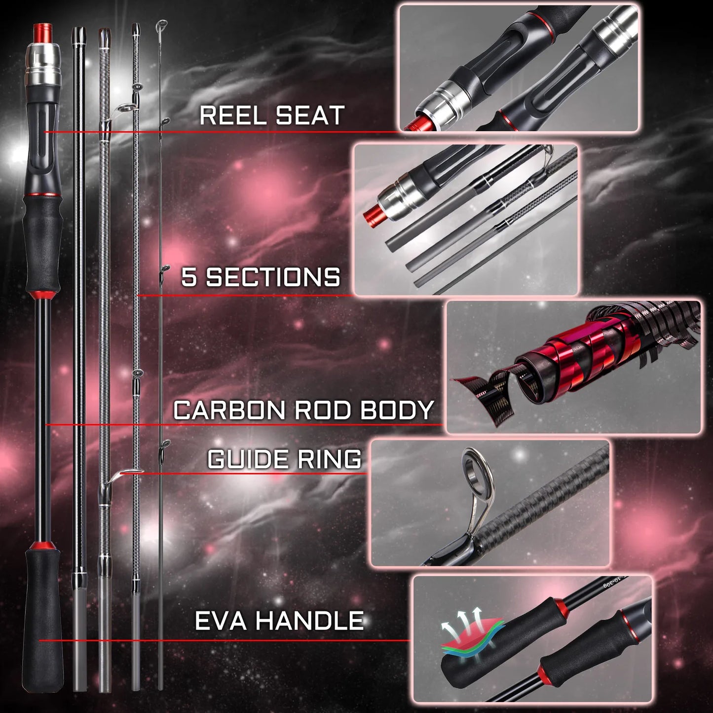 Sougayilang 5 Sections 2.1m Spinning Casting Fishing Rods