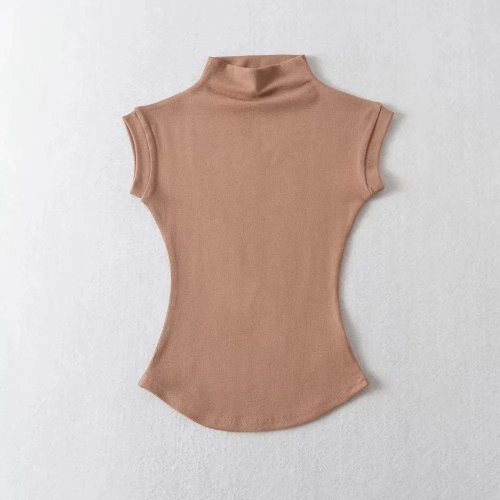 Women Summer Sexy Turtleneck Sleeveless T-Shirts
