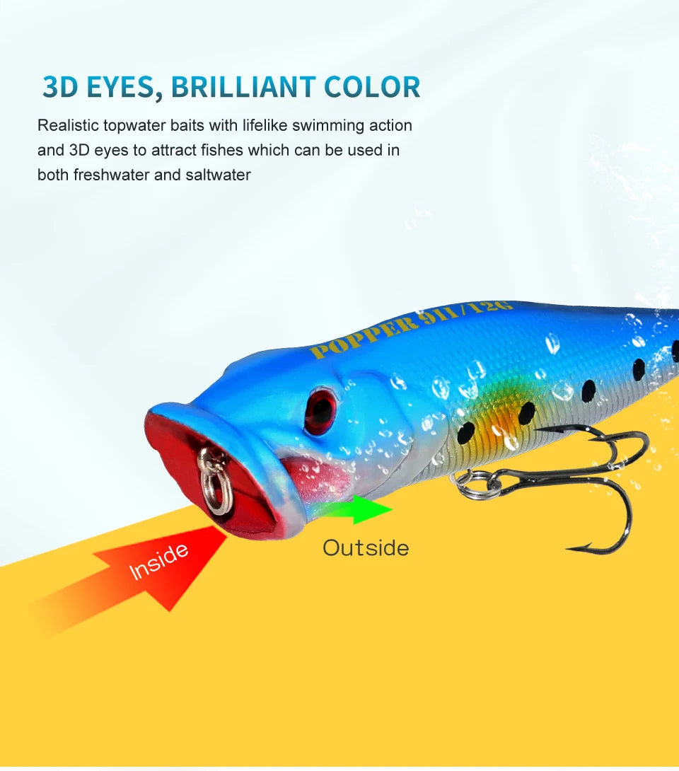 Fishing Lure 12.5g 93mm Floating Popper Artificial Wobbler Hard Bait with Hook for Pike Perch Winter Swimbait Trolling Crankbait