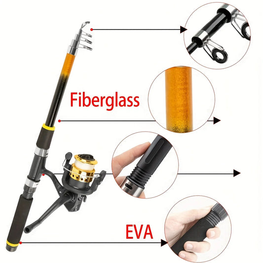 Fishing Rod Combo Kit - Spinning Reel, Hard & Soft Lures,