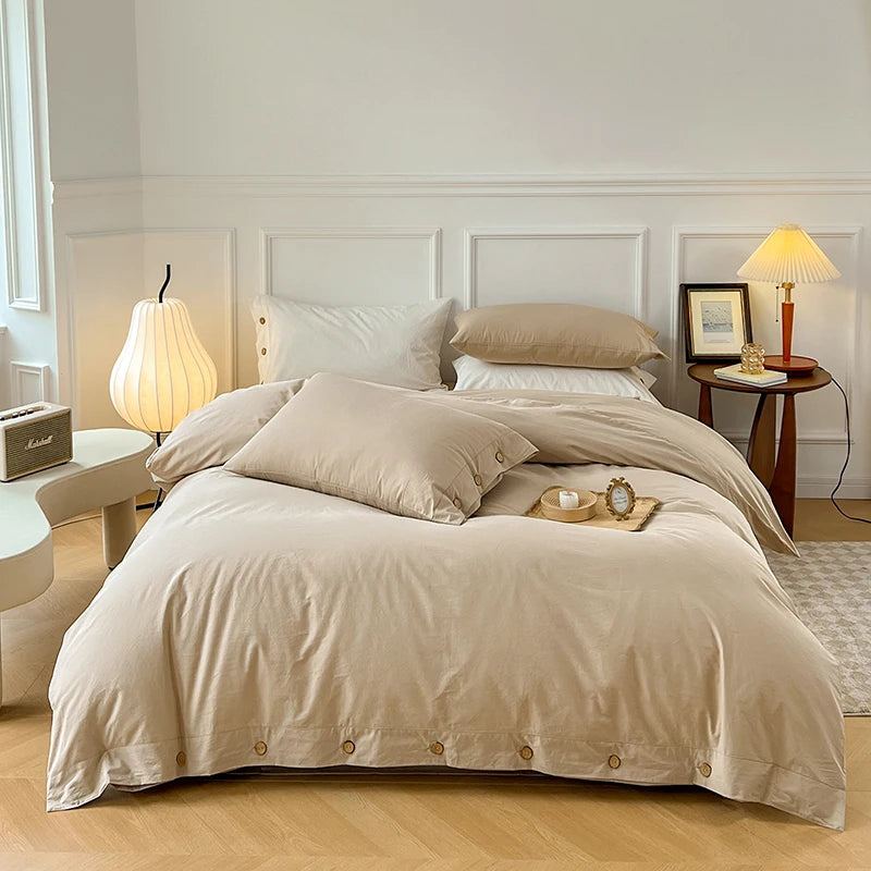 100% Washed Cotton Duvet Cover 2/3Piece Luxury Soft Bedding Set