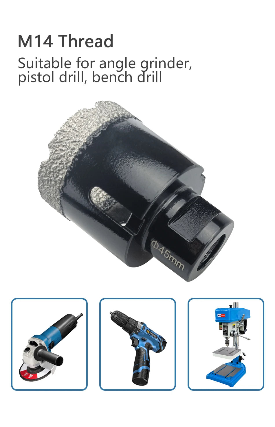 1 Pcs M14 Thread Diamond Dry Vacuum Brazed Drilling Core Bits