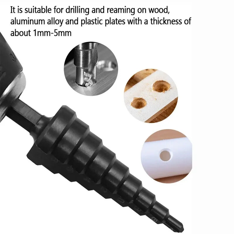 3Pcs HSS Straight Groove Step Drill Bit 3-12mm 4-12mm 4-20mm