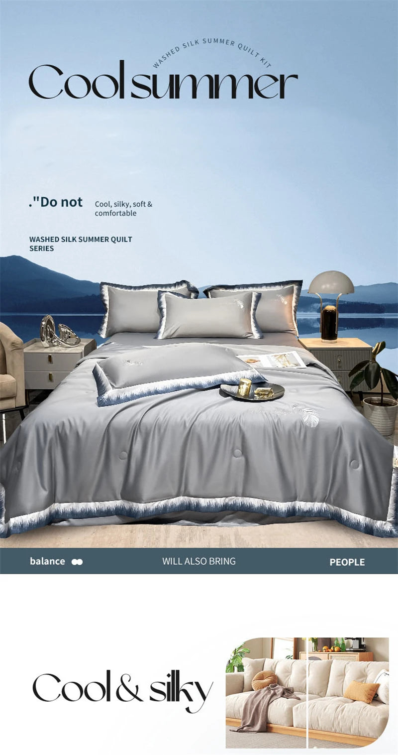 High-end Feather Embroidered Summer Blanket Comfortable