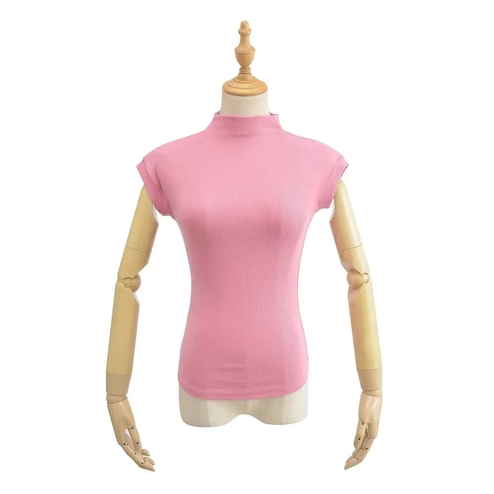Women Summer Sexy Turtleneck Sleeveless T-Shirts