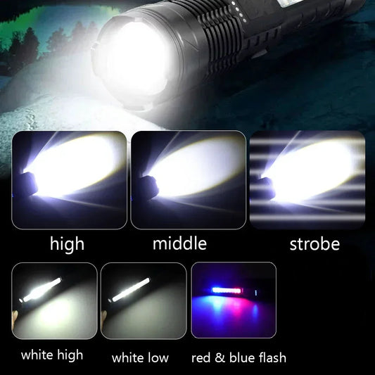Strong LED Flashlight Fast Type C Rechargeable Light Outdoor